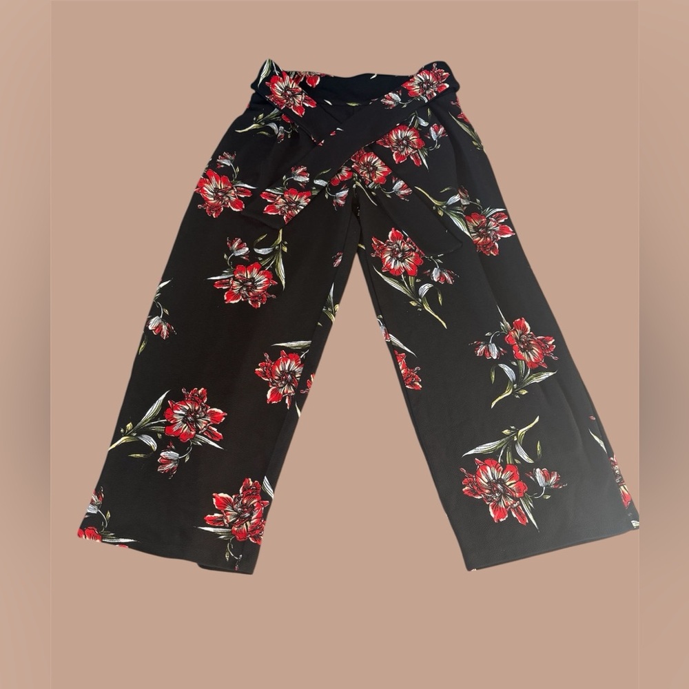 Elegant Floral Wide-Leg Ankle-length Pants